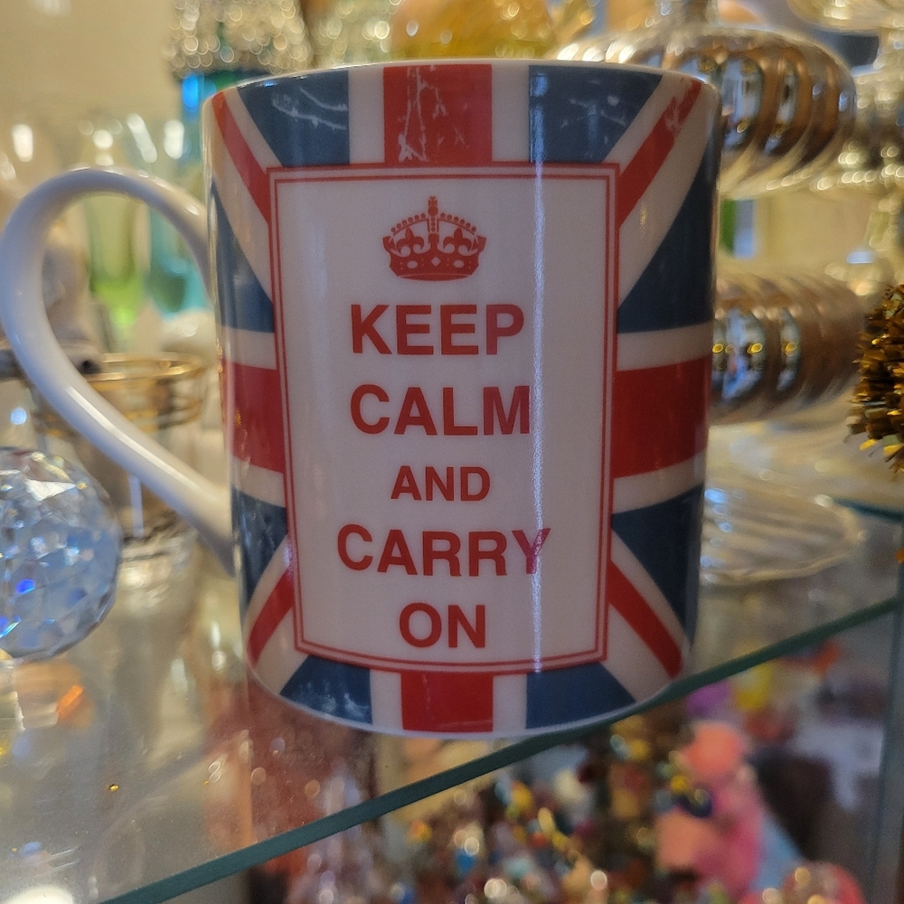 Keep Calm and Carry On Mug Union Jack Kent Pottery ~ Vintage Look ~ VGUC
